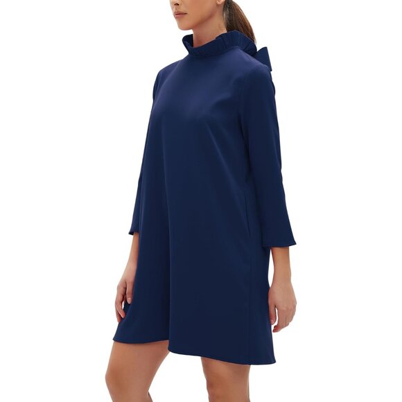 Dresses & Skirts - Women's Fall Bow Tie Dress Casual Mini Ruffle Mock Neck Long Sleeve Shift